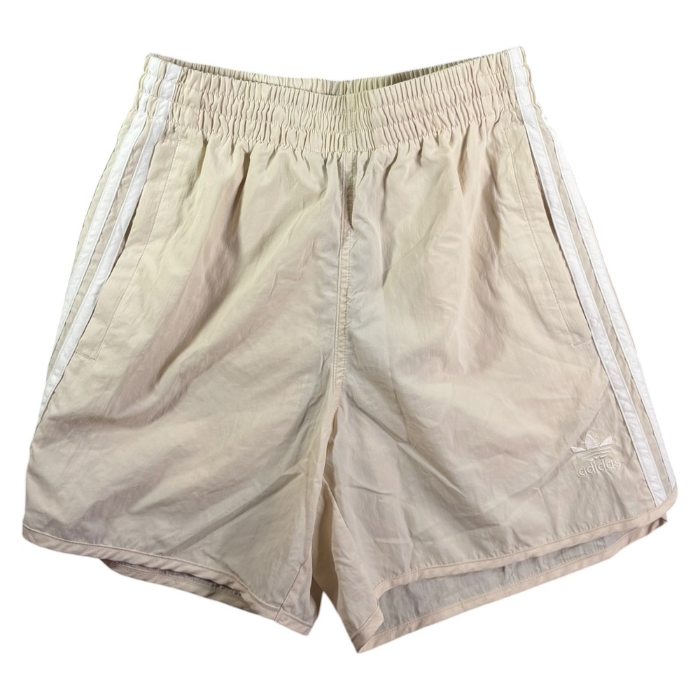 Adidas Adicolor Classic Sprinter Shorts Mens XS Beige Striped Logo Elastic Waist